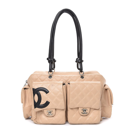 Chanel Calfskin Quilted Large Cambon Multipocket Reporter Beige Black 1 of 15