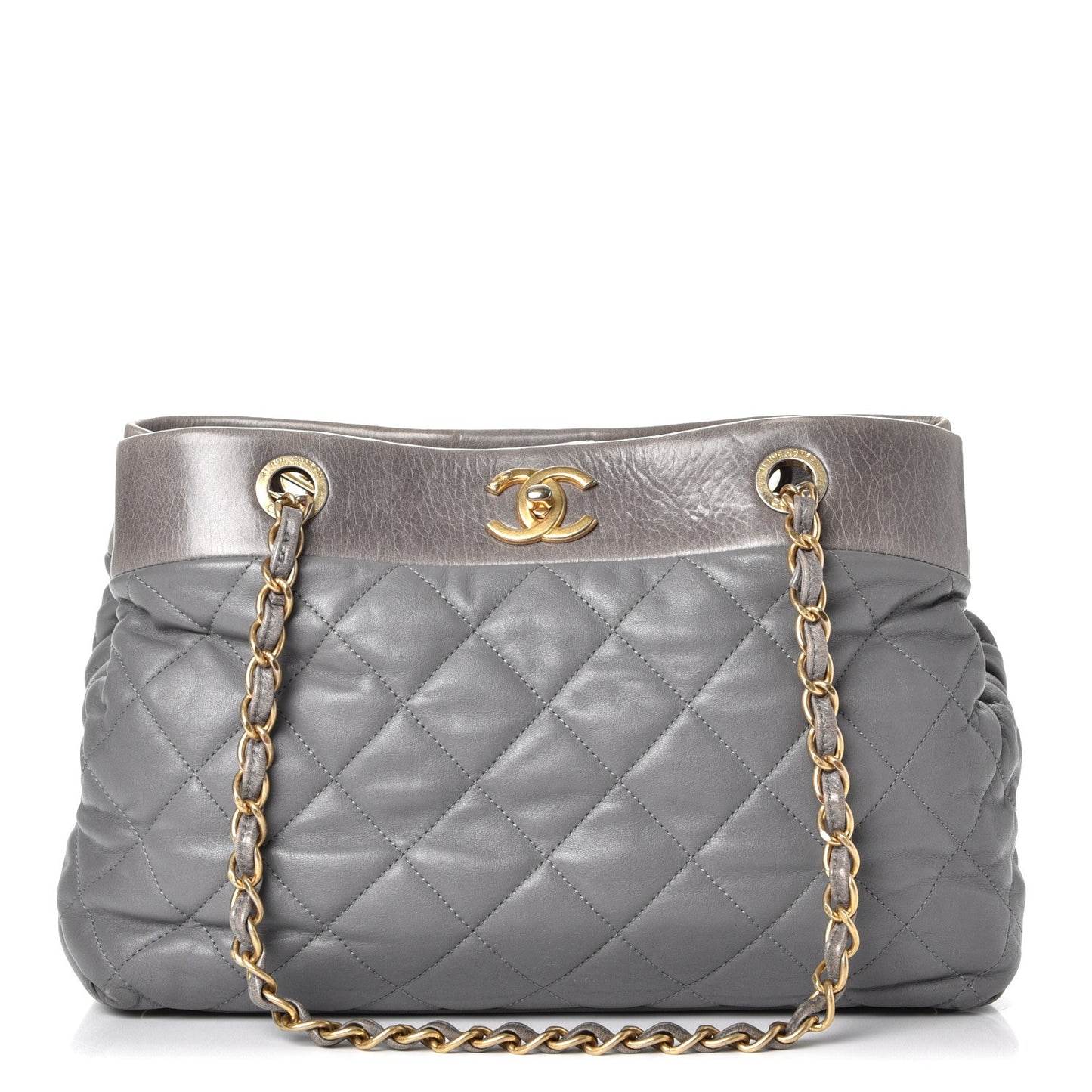 Calfskin Quilted Medium Soft Elegance Tote Grey