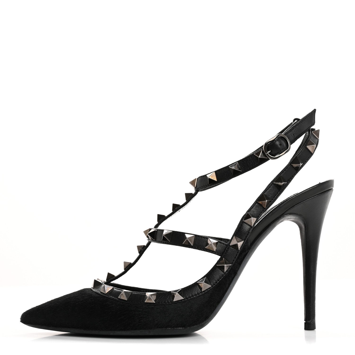 Valentino Garavani Calf Hair Rockstud Ankle Strap Pumps 38.5 Black 1 of 14