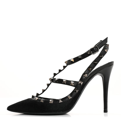 Valentino Garavani Calf Hair Rockstud Ankle Strap Pumps 38.5 Black 1 of 14