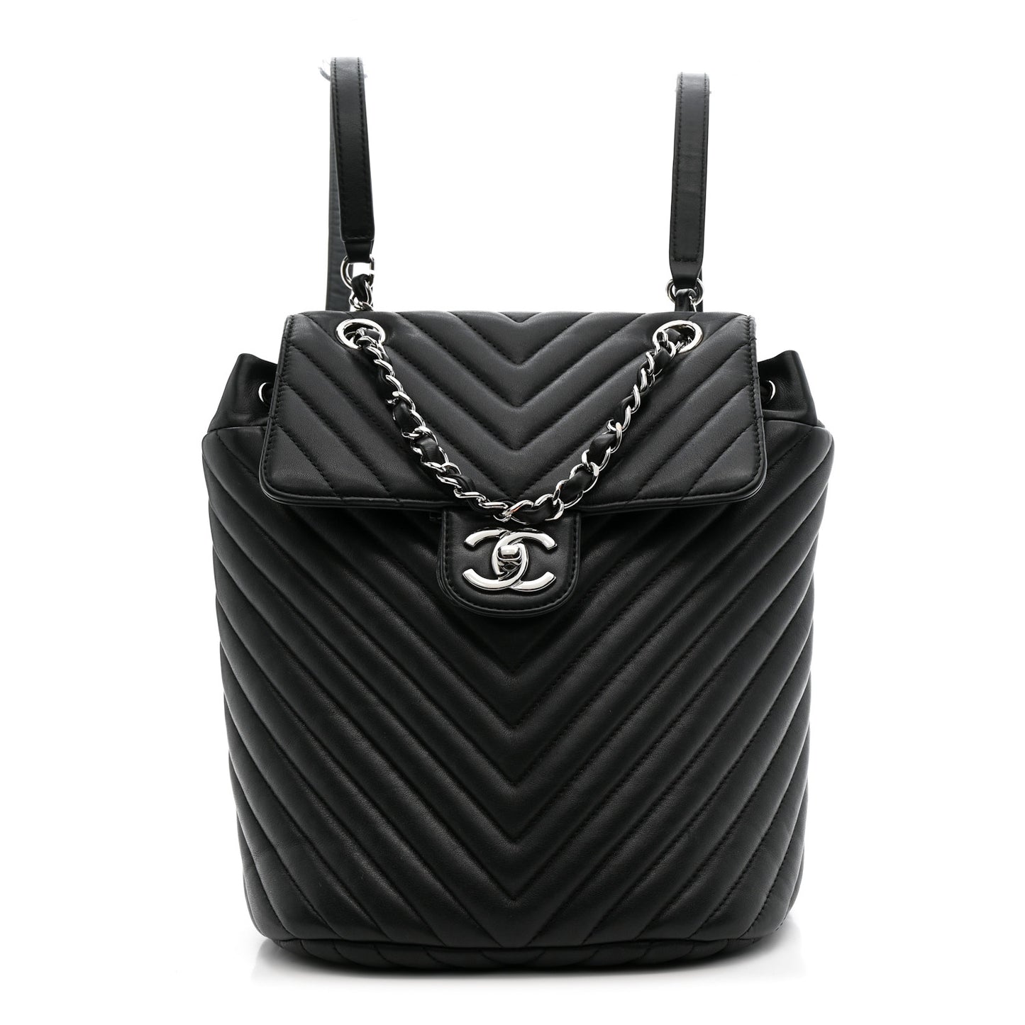 CHANEL Calfskin Chevron Quilted Small Urban Spirit Backpack Black Black