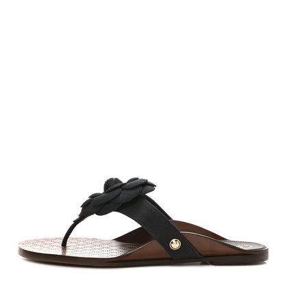 Chanel Grosgrain Camellia Thong Sandals 37 Black 1 of 8