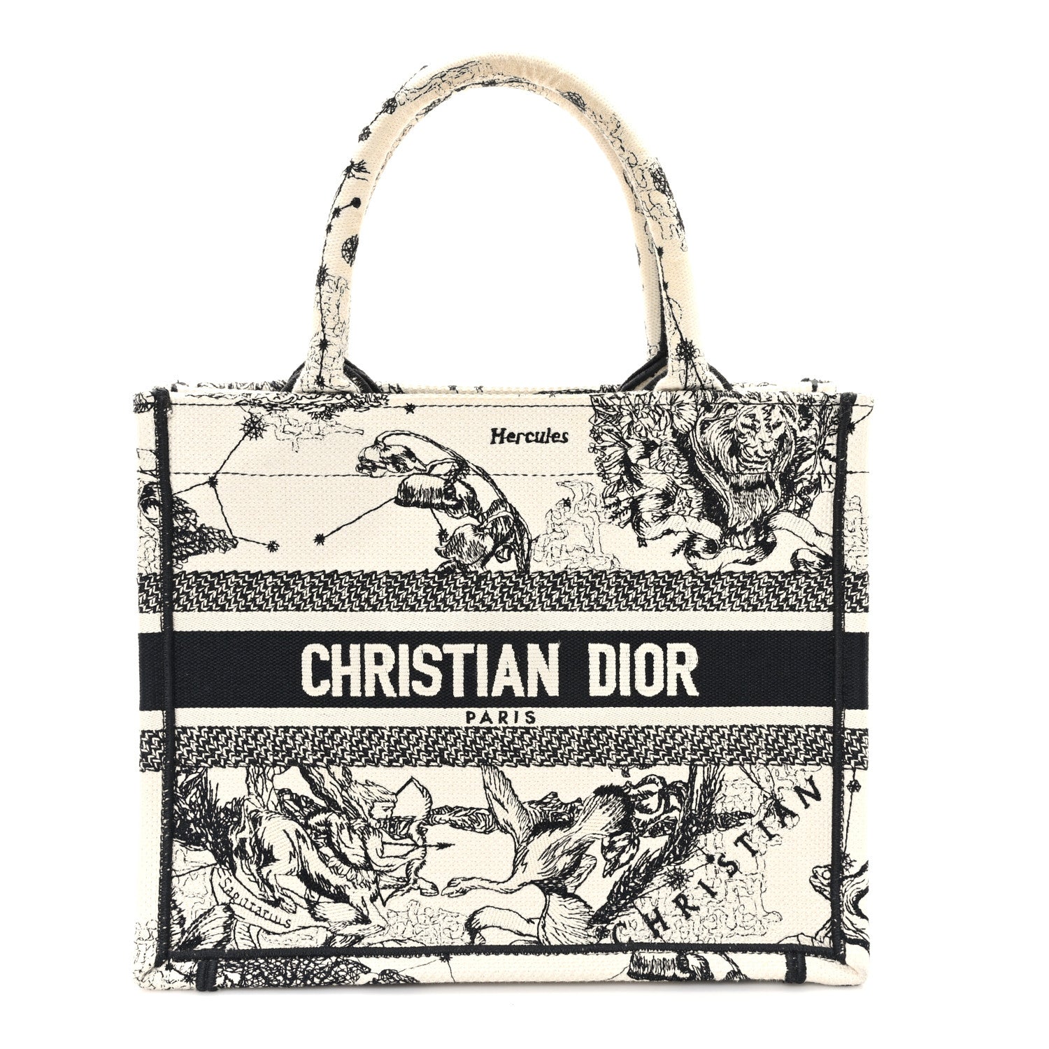 Christian Dior Canvas Embroidered Small Zodiac Toile De Jouy Book Tote Latte 1 of 10