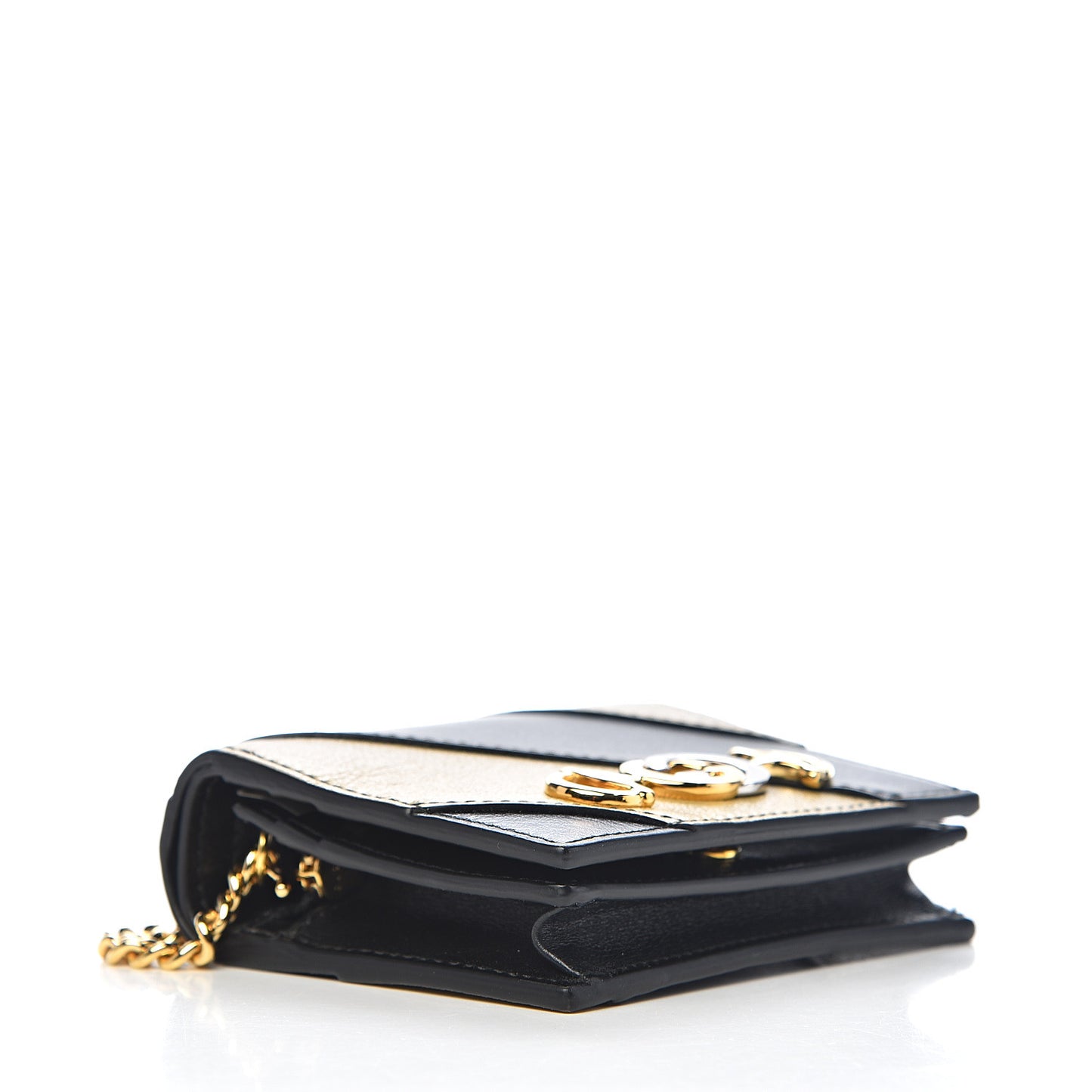 Calfskin Diagonal Striped Zumi Chain Card Case Wallet Black Beige