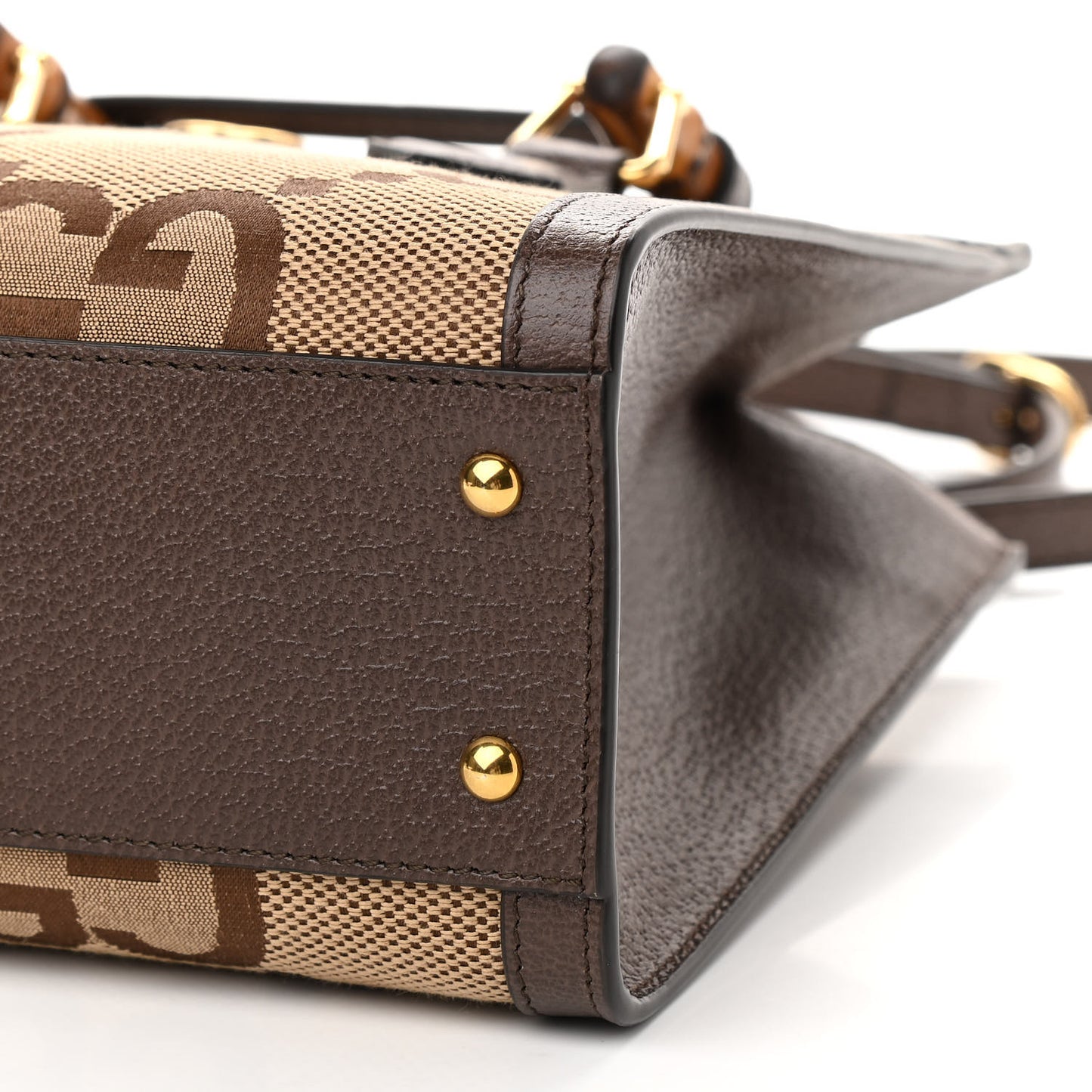 Monogram Jumbo GG Textured Dollar Calfskin Small Diana Tote Bag Camel Ebony New Acero