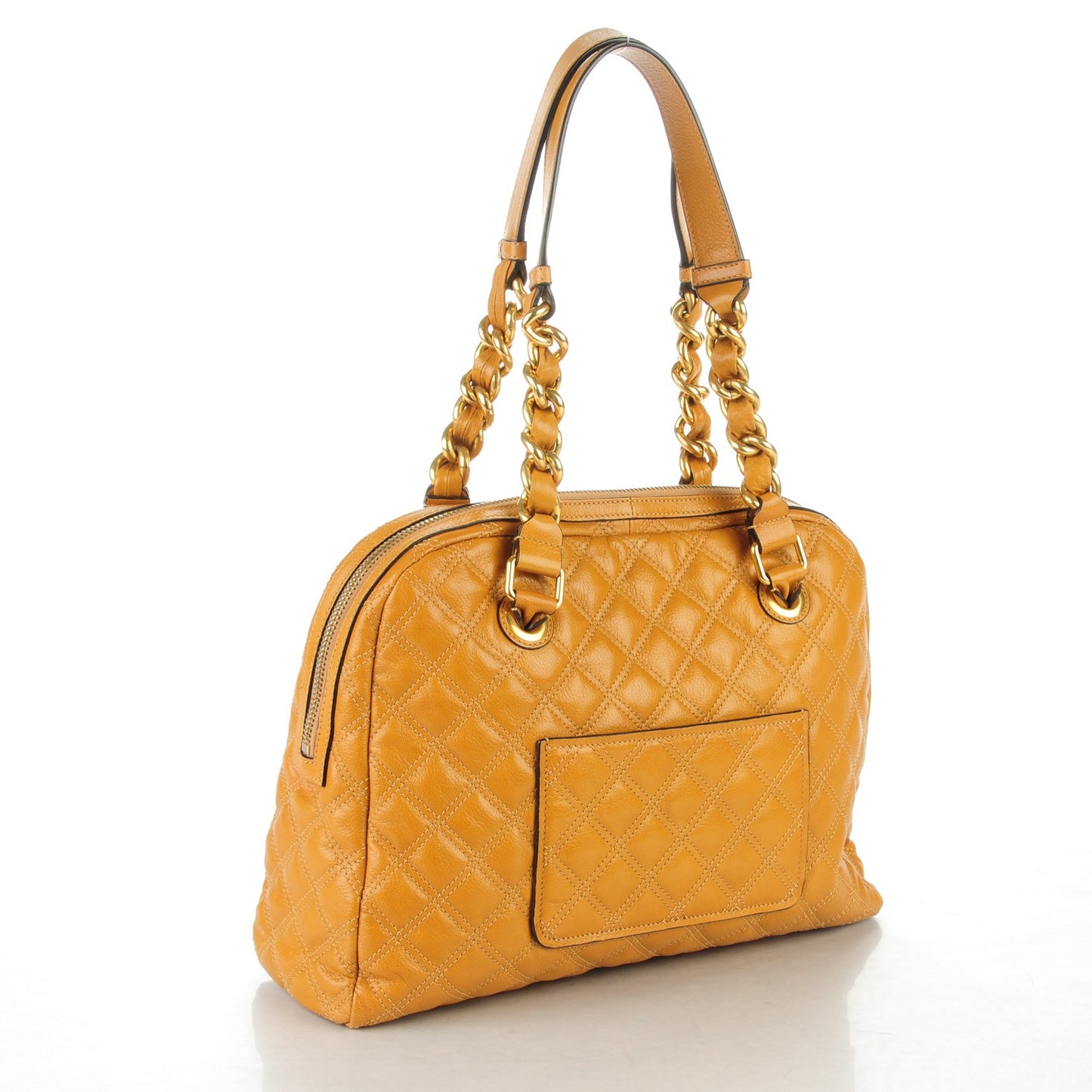 Lacquered Goatskin Quilted Karlie Satchel Camel