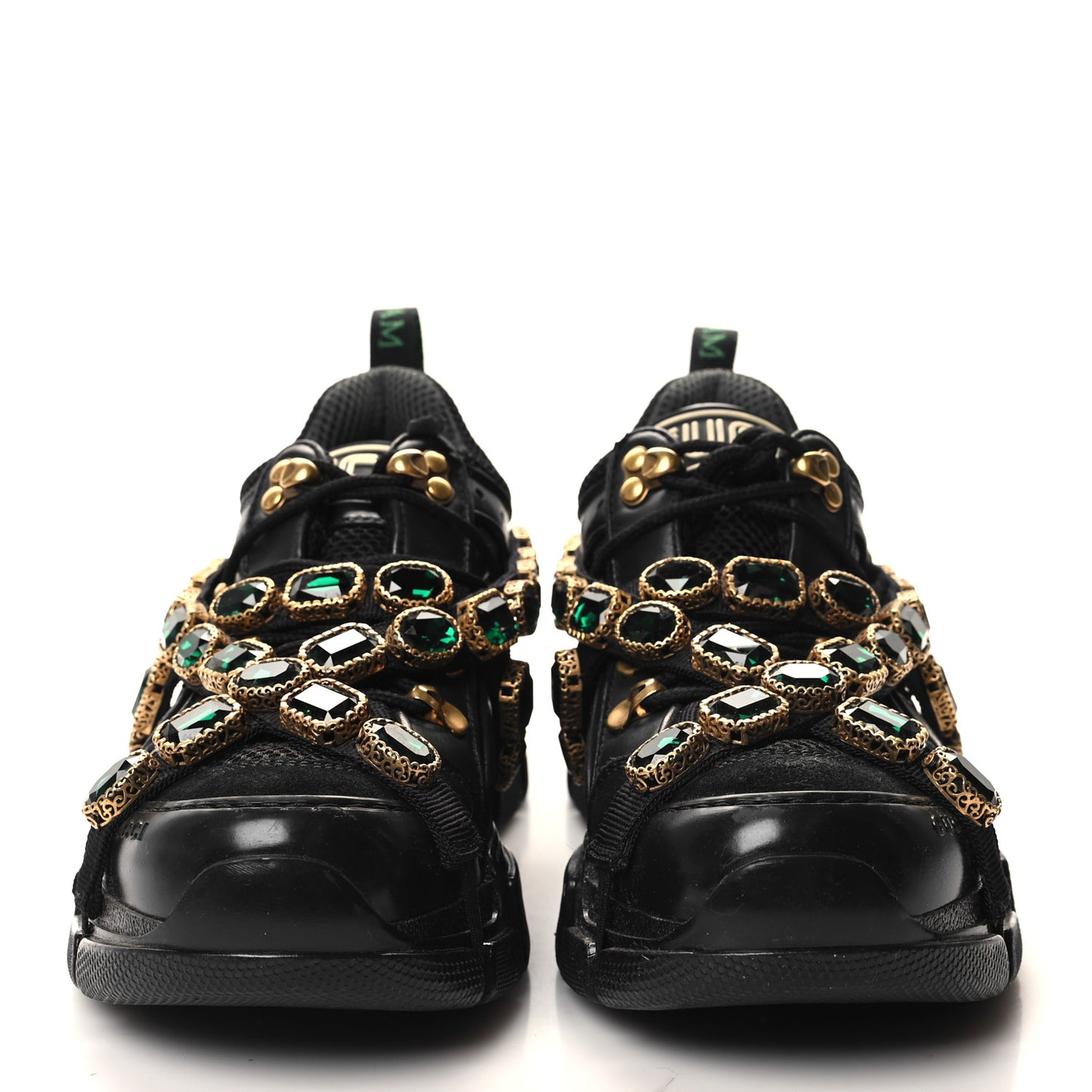 X SEGA Mesh Suede Calfskin Removable Crystals Womens Flashtrek Sneakers 37 Black Silver