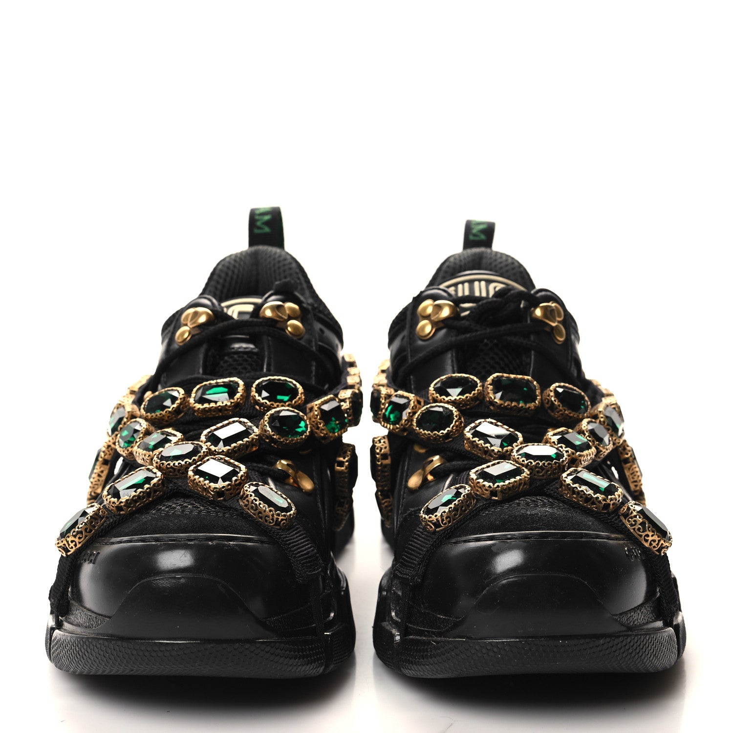 Gucci X SEGA Mesh Suede Calfskin Removable Crystals Womens Flashtrek Sneakers 37 Black Silver 2 of 7