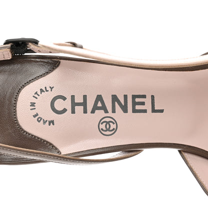 Chanel Lambskin CC Cap Toe Bow Slingback Pumps 39.5 Pink Grey 7 of 8
