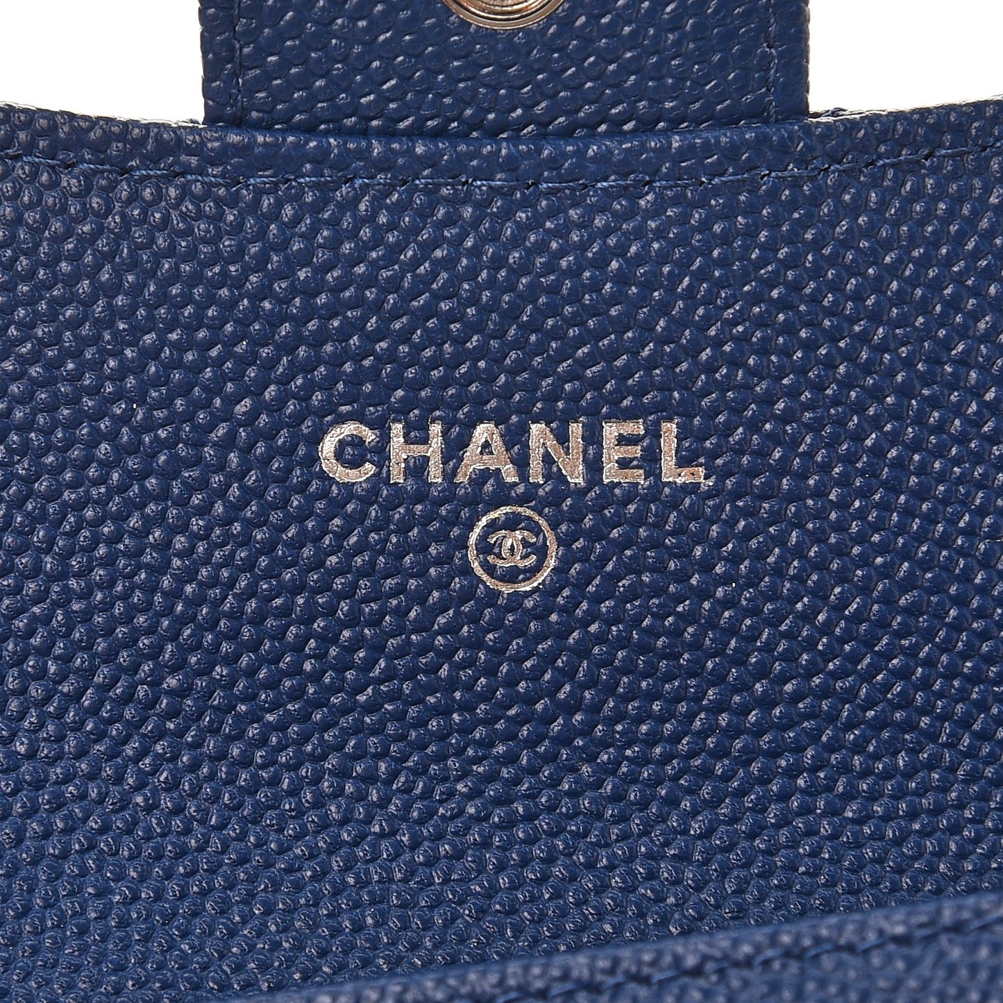 Caviar Chevron Quilted Card Holder Wallet Dark Blue