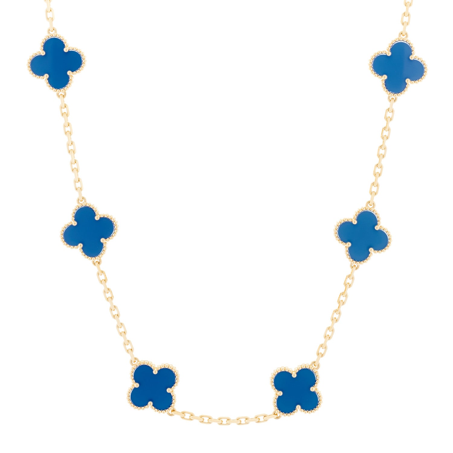 Van Cleef & Arpels 18K Yellow Gold Blue Agate 10 Motifs Vintage Alhambra Necklace 1 of 5