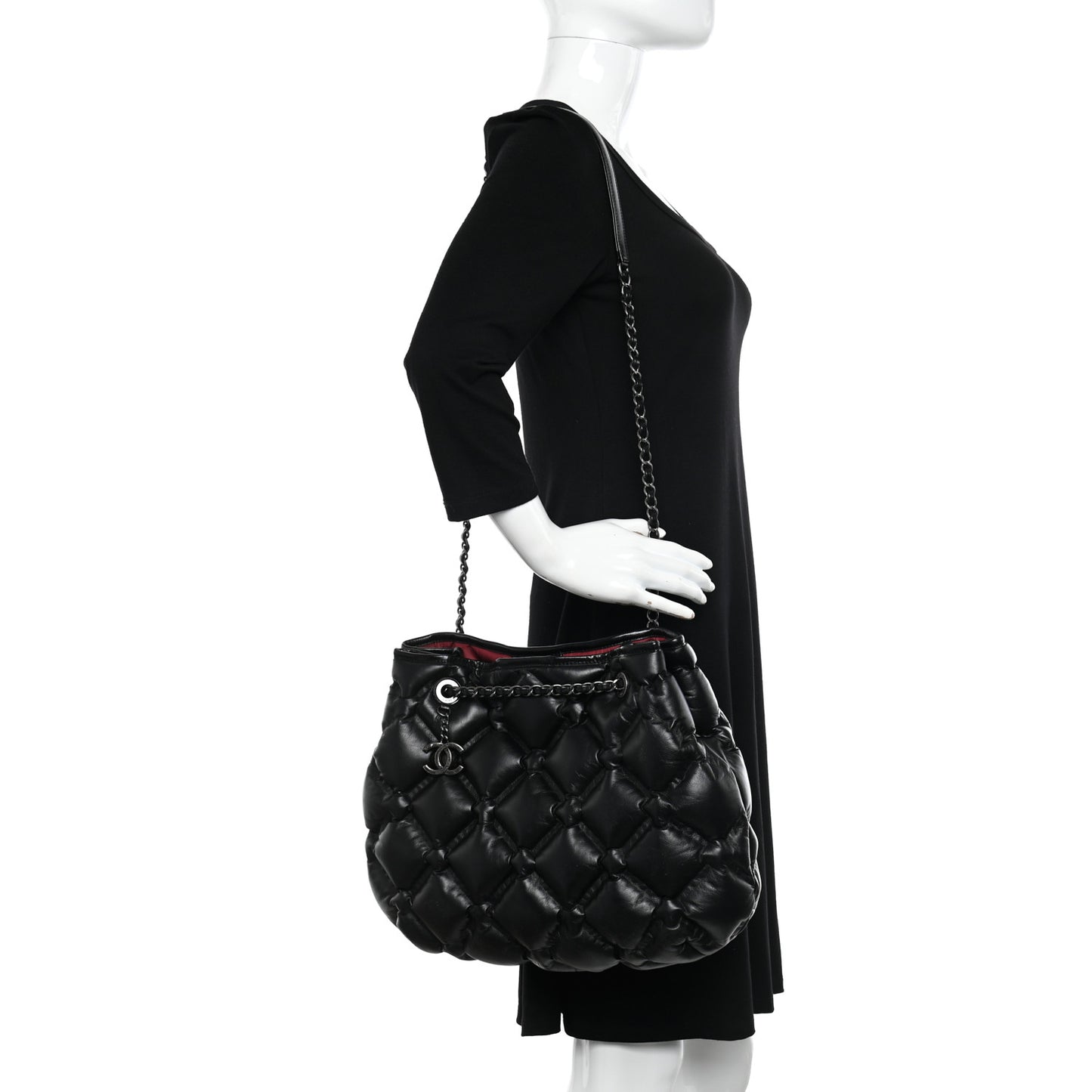 Calfskin Quilted Chesterfield Shoulder Bag Black