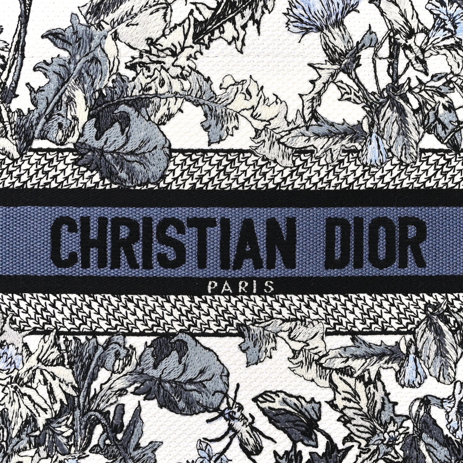 Christian Dior Canvas Embroidered Chardons Toile De Jouy Small Book Tote White Blue 8 of 10