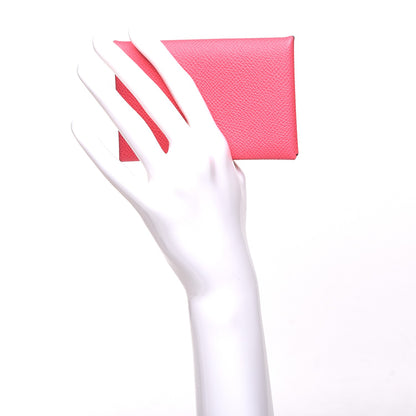Hermes Epsom Calvi Card Case Rose Azalee 2 of 8