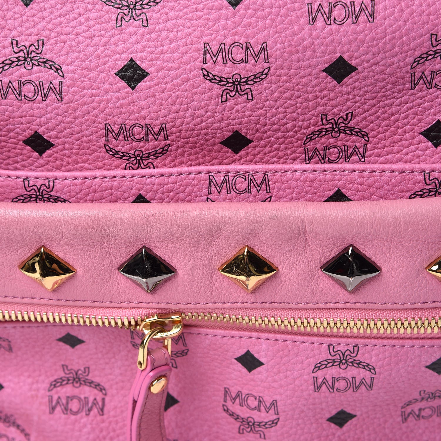 MCM Visetos Studded Medium Dual Stark Backpack Pink 9 of 11
