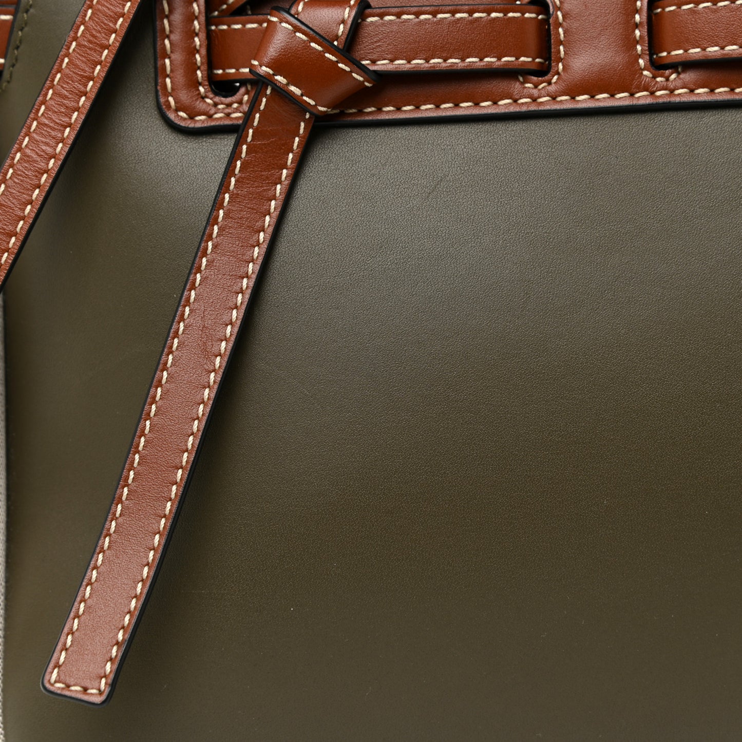 Calfskin Linen Mini Lazo Tote Khaki Green