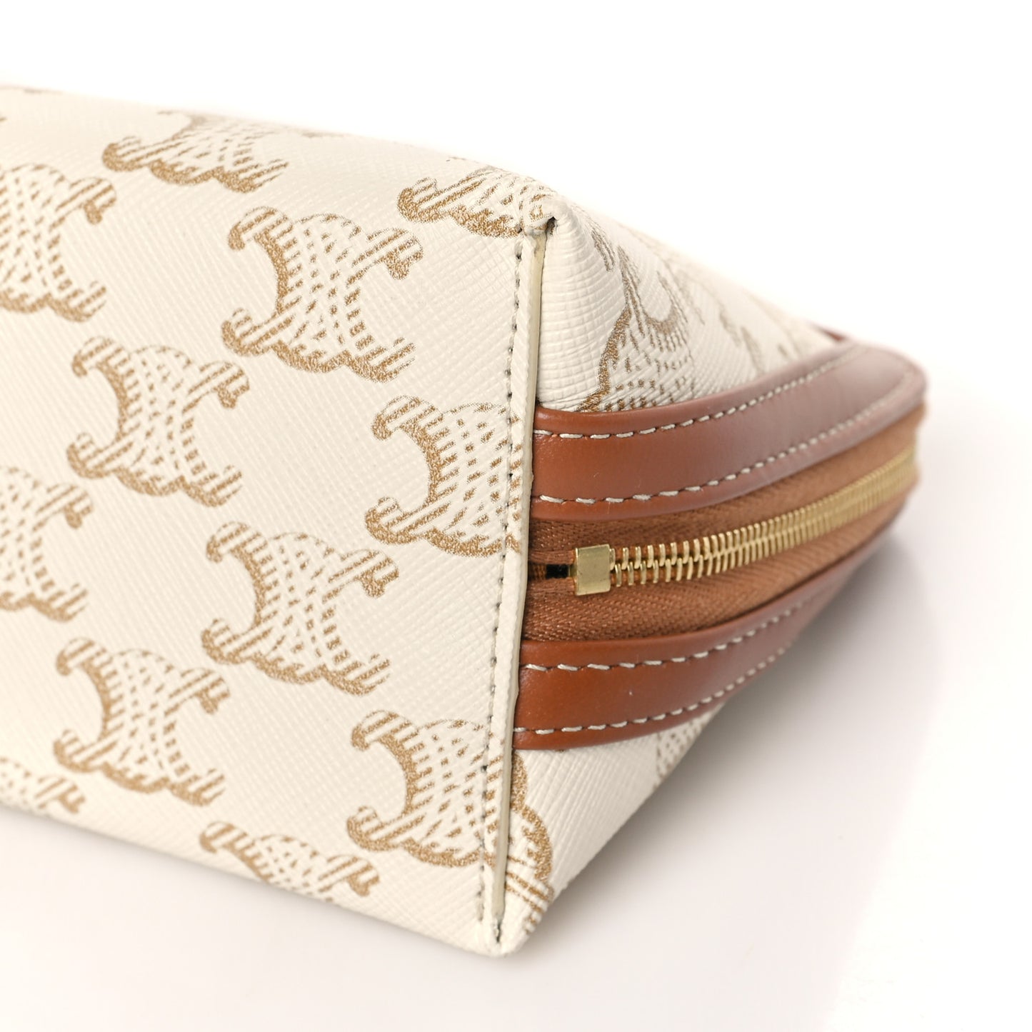 Lambskin Triomphe Canvas Clutch With Chain White Tan