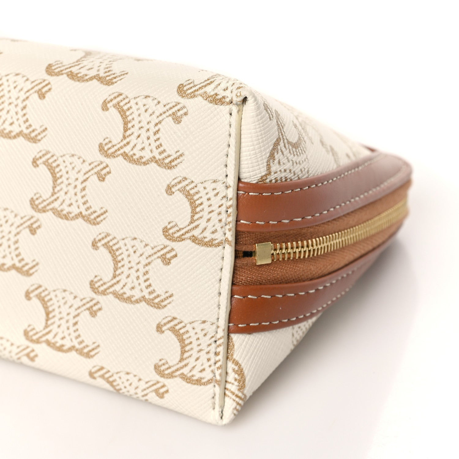 Celine Lambskin Triomphe Canvas Clutch With Chain White Tan 8 of 8