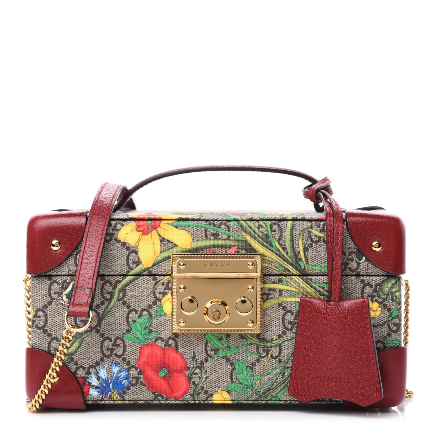 Gucci GG Supreme Monogram Flora Padlock Jewelry Case Red 1 of 12