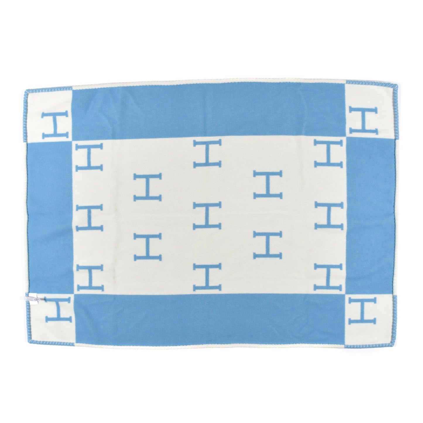 Wool Cashmere Avalon Baby Blanket Bleu Genievre White