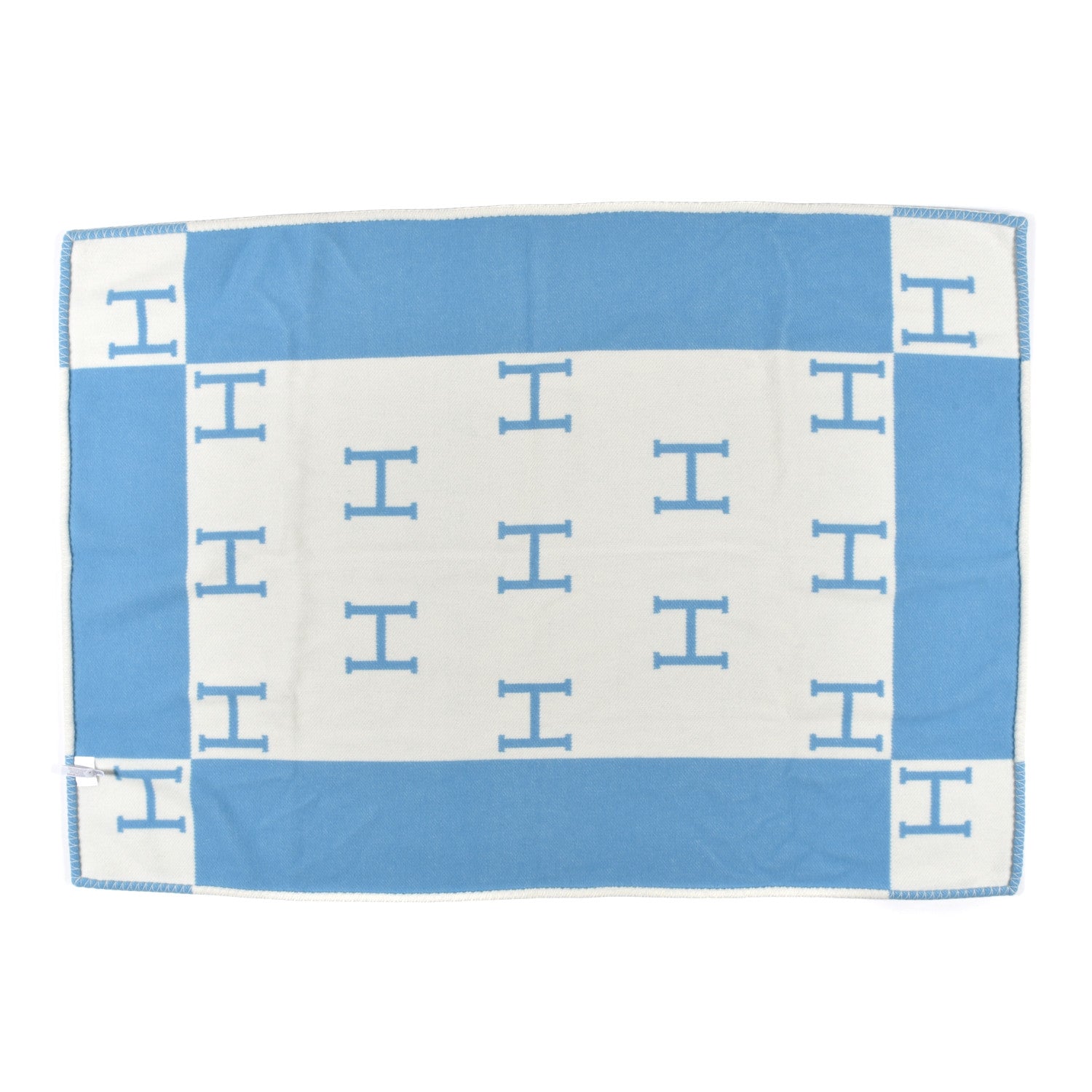 Hermes Wool Cashmere Avalon Baby Blanket Bleu Genievre White 3 of 4