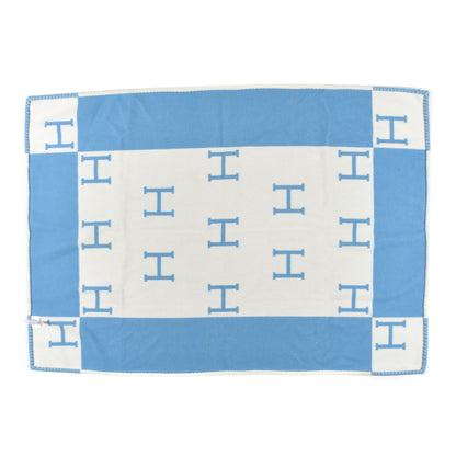 Hermes Wool Cashmere Avalon Baby Blanket Bleu Genievre White 3 of 4