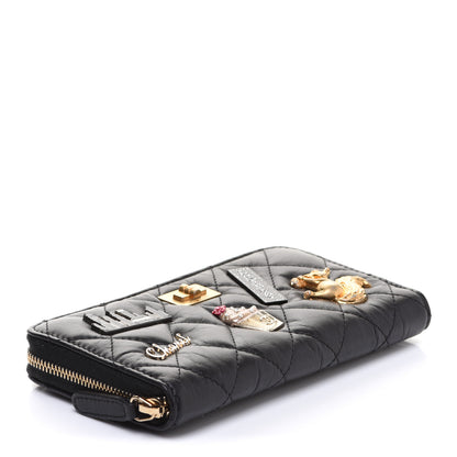 Chanel Aged Calfskin Quilted Small New York Charms 2.55 Reissue Zip Around Wallet Black 4 of 13