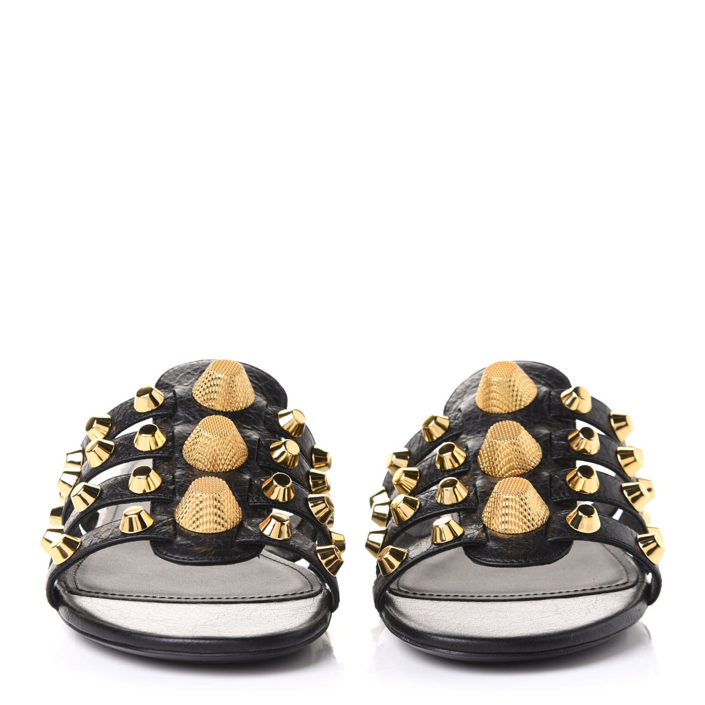 Agneau Lambskin Giant Gold Hardware Flat Sandals 37 Black