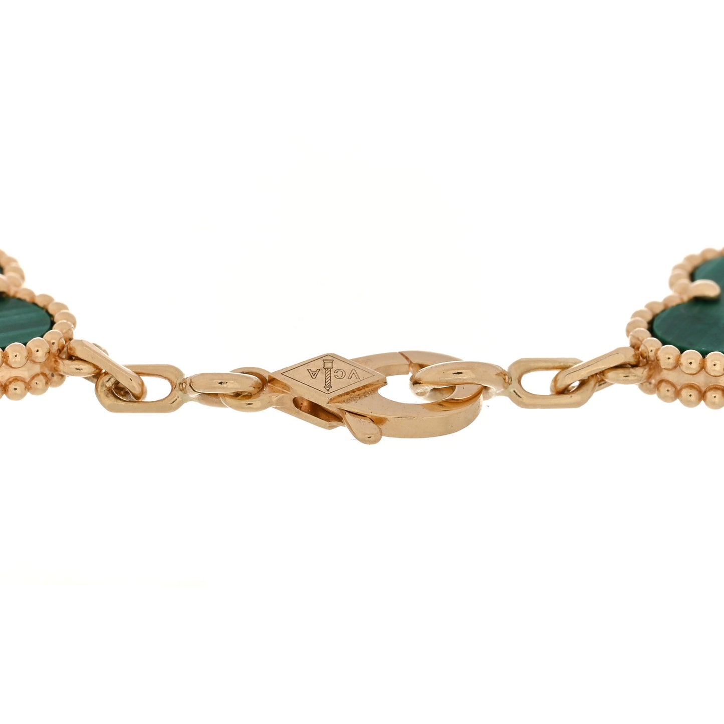 18K Yellow Gold Malachite 5 Motifs Vintage Alhambra Bracelet