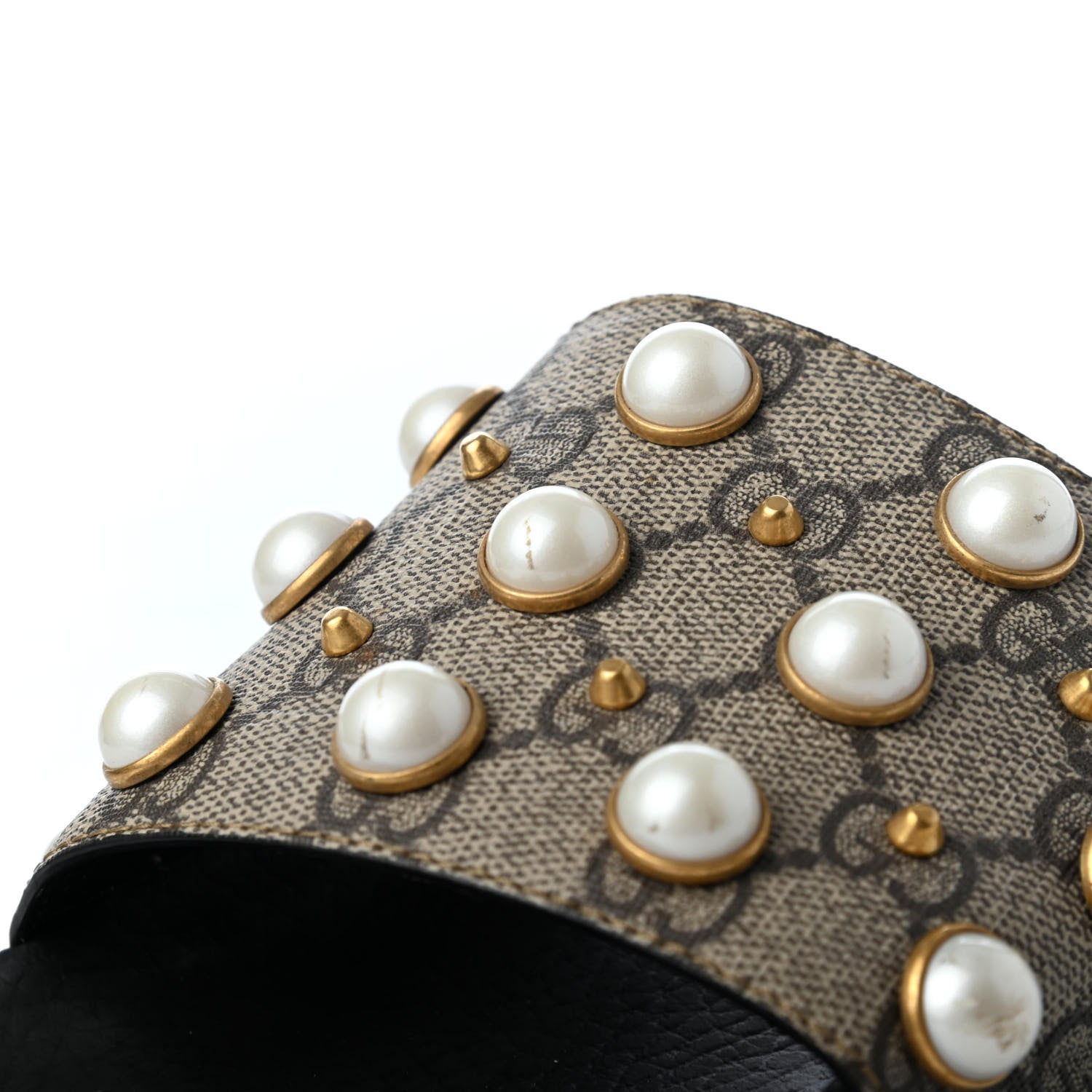 Gucci GG Supreme Monogram Slide Pearls Sandals 40 Beige 9 of 10