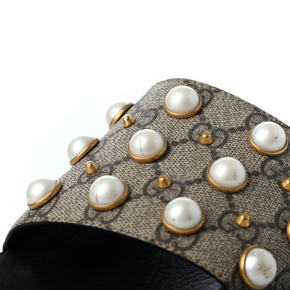 Gucci GG Supreme Monogram Slide Pearls Sandals 40 Beige 9 of 10