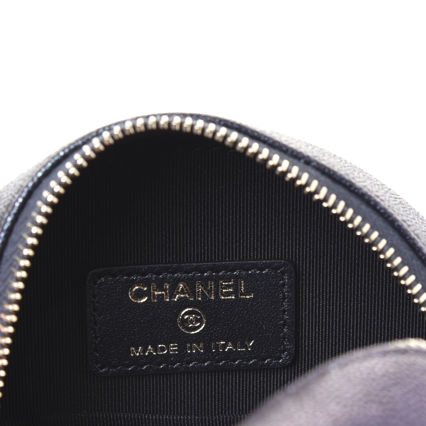 Iridescent Caviar Quilted Round Clutch With Chain Black