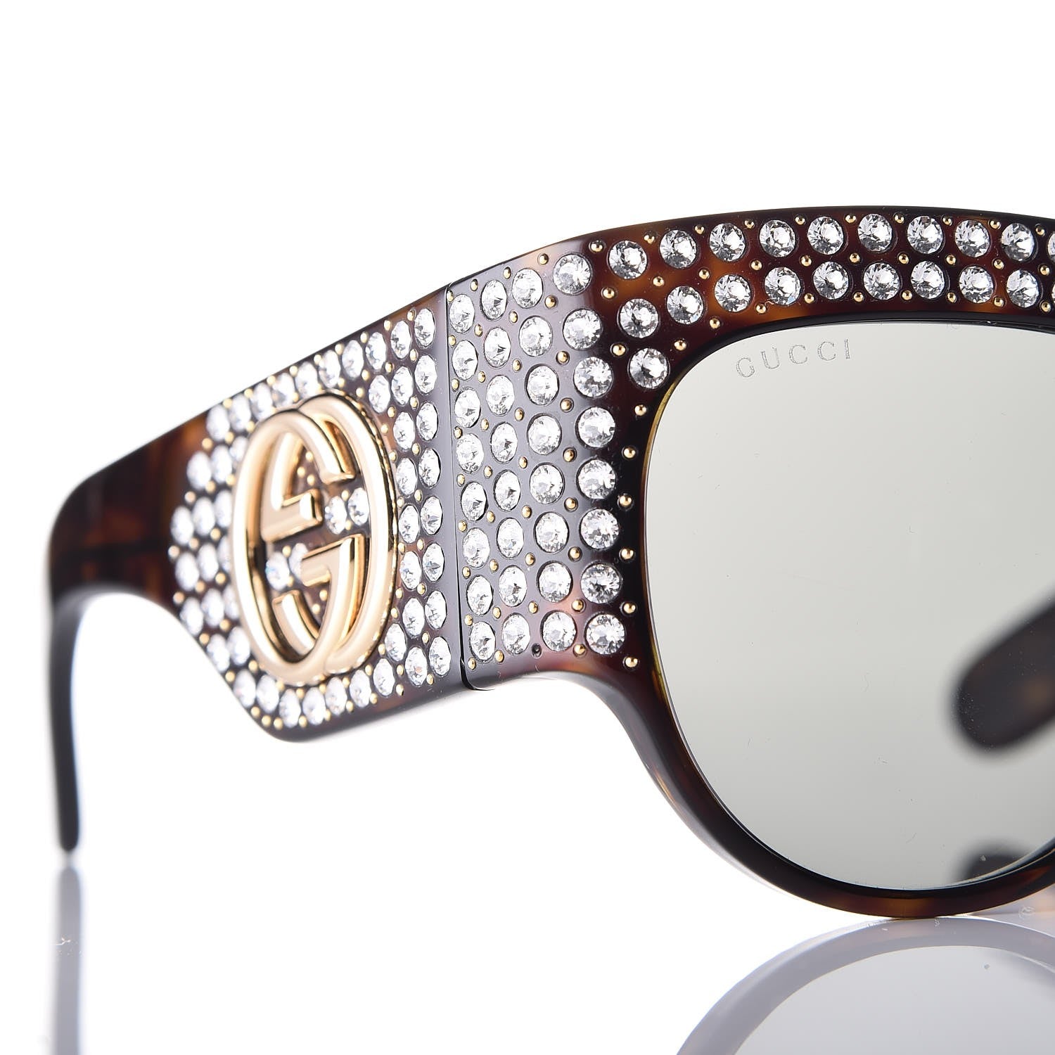 Gucci Acetate Crystal Oversize Hollywood Forever Sunglasses GG0144S Tortoiseshell 7 of 8