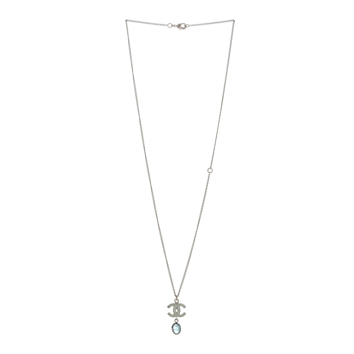 Chanel Resin CC Drop Necklace Silver Blue 1 of 3