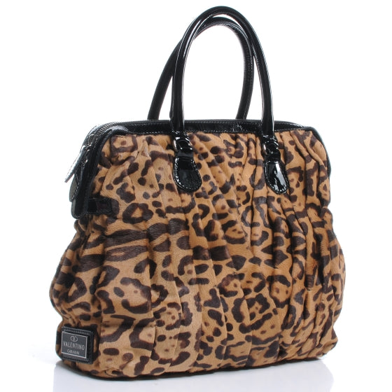 Valentino Garavani Pony Hair Pleated Maizeon Tote Leopard 3 of 8