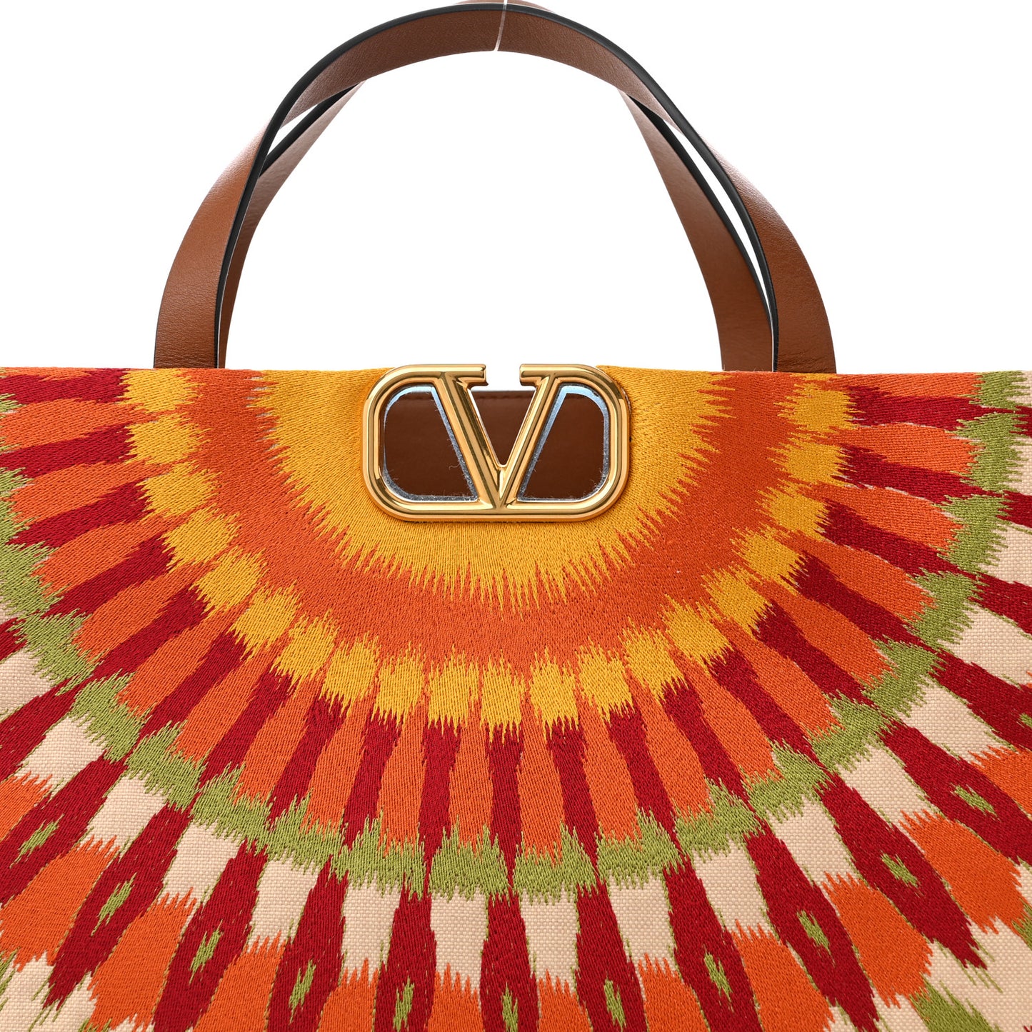 Canvas Calfskin Large Printed Vlogo Signature Tote Saddle Brown Multicolor