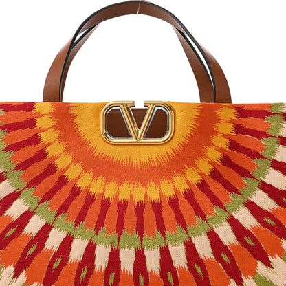 Valentino Garavani Canvas Calfskin Large Printed Vlogo Signature Tote Saddle Brown Multicolor 7 of 9