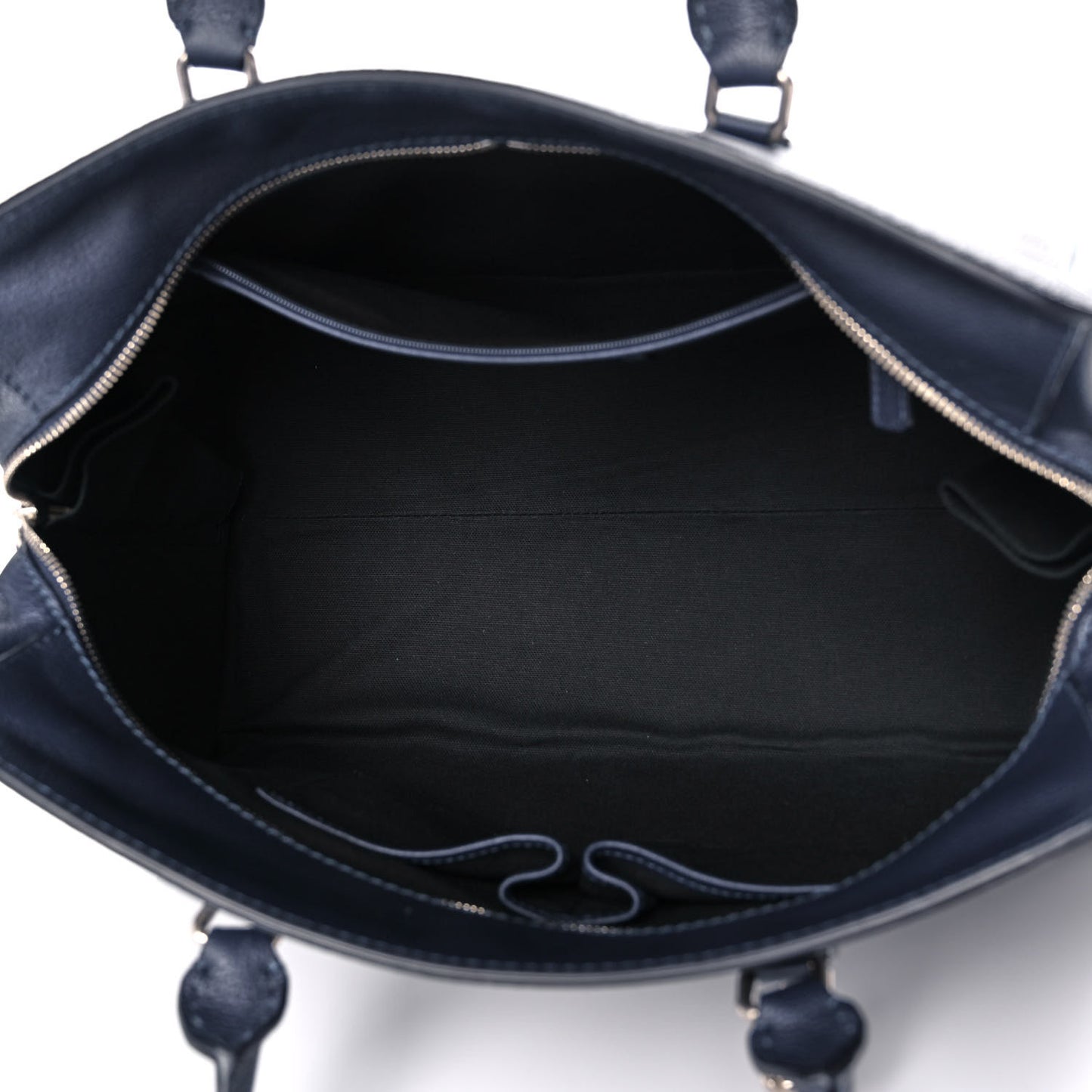Pebbled Calfskin Large Skull Padlock Zip Around Tote Navy