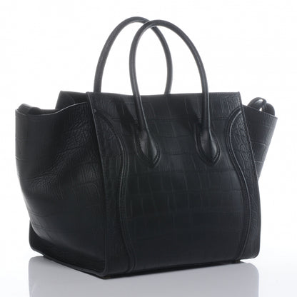 Celine Crocodile Embossed Small Phantom Luggage Black 3 of 8