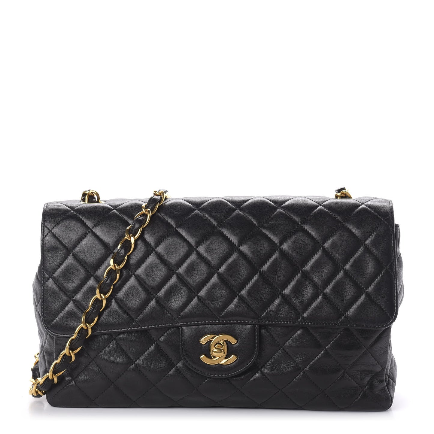 Lambskin Quilted Medium Single Flap Black