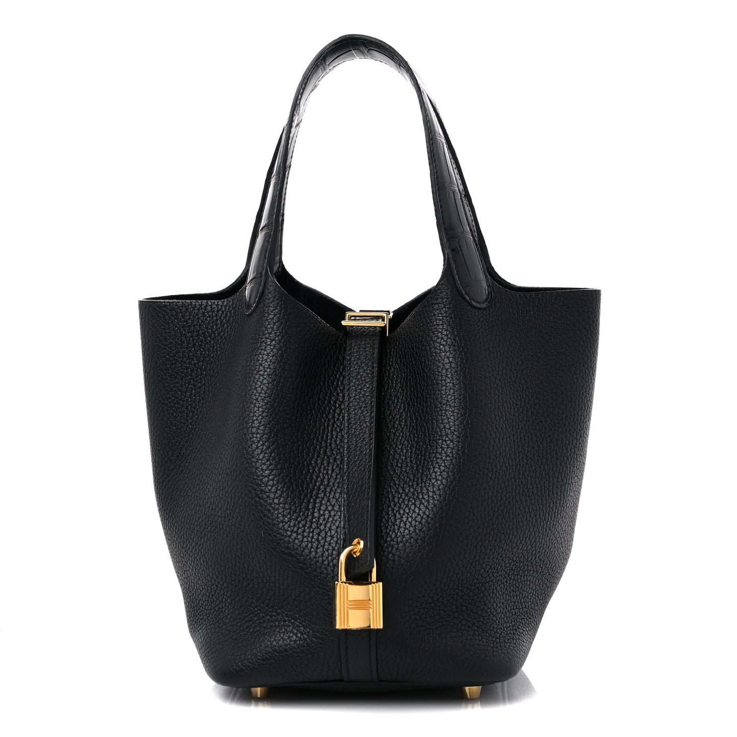 Taurillon Clemence Matte Alligator Picotin Lock Touch 18 PM Black