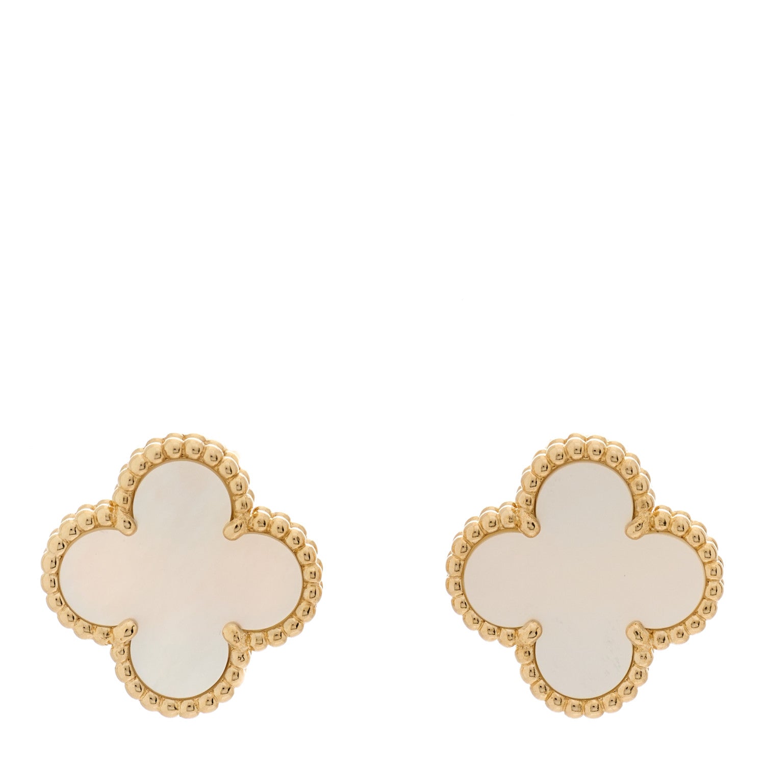 Van Cleef & Arpels 18K Yellow Gold Mother of Pearl Vintage Alhambra Earrings 1 of 4