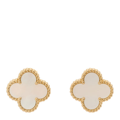 Van Cleef & Arpels 18K Yellow Gold Mother of Pearl Vintage Alhambra Earrings 1 of 4
