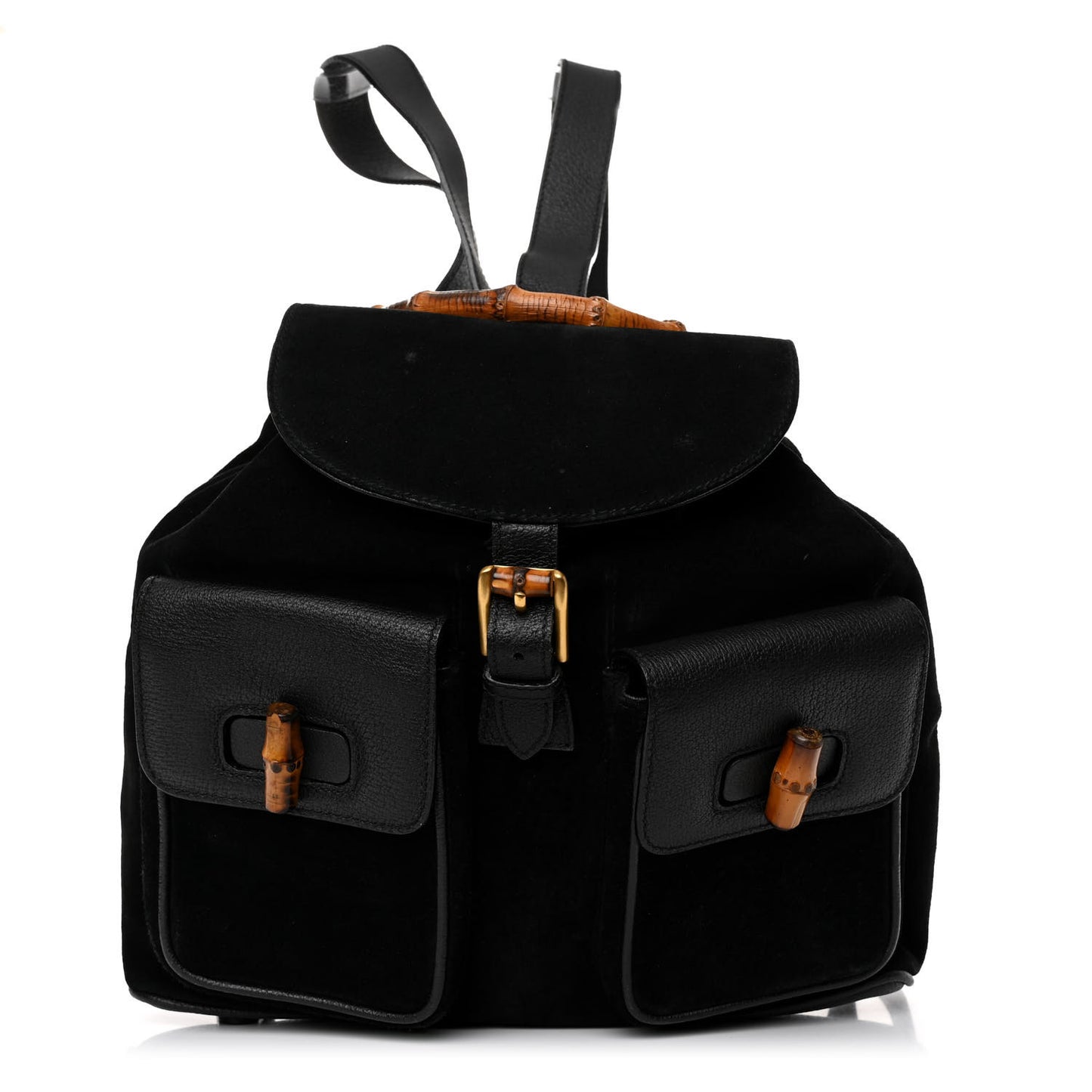 Suede Calfskin Bamboo Backpack Black