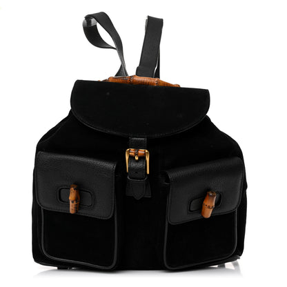 Gucci Suede Calfskin Bamboo Backpack Black 1 of 12