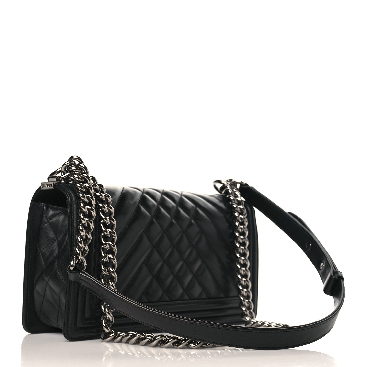 Chanel Calfskin Chevron Quilted Medium Boy Flap Black 3 of 9