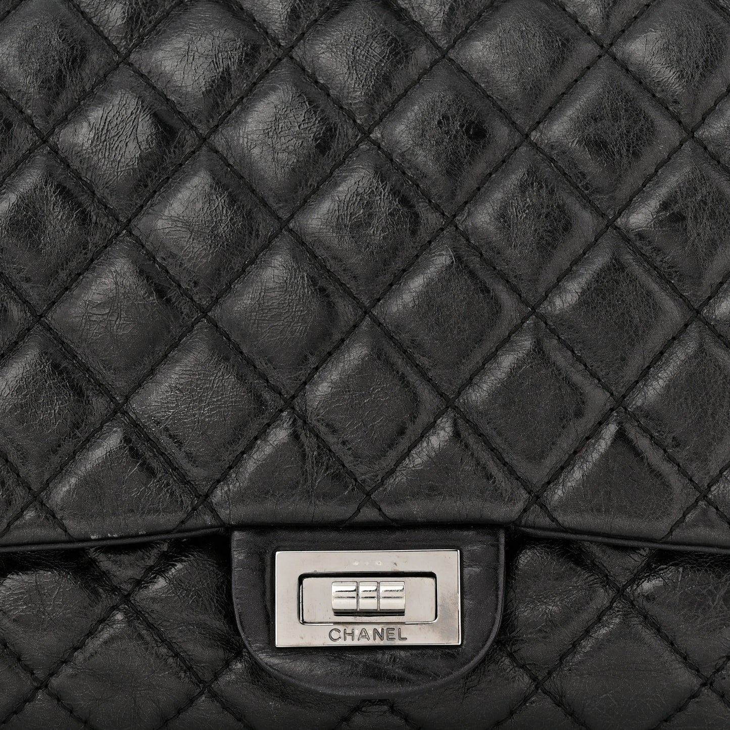 Metallic Aged Calfskin Quilted Reissue 2.55 Accordion Flap Black