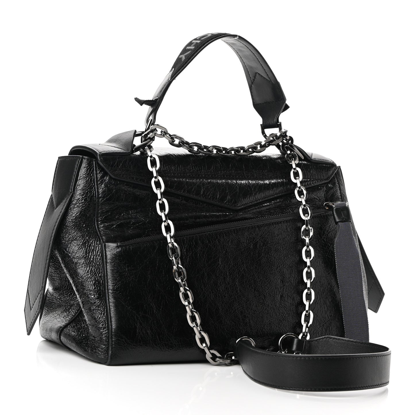 Creased Patent Calfskin Medium ID Flap Black