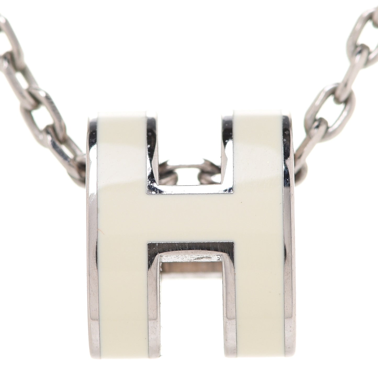 Lacquered Palladium Mini Pop H Pendant Necklace White