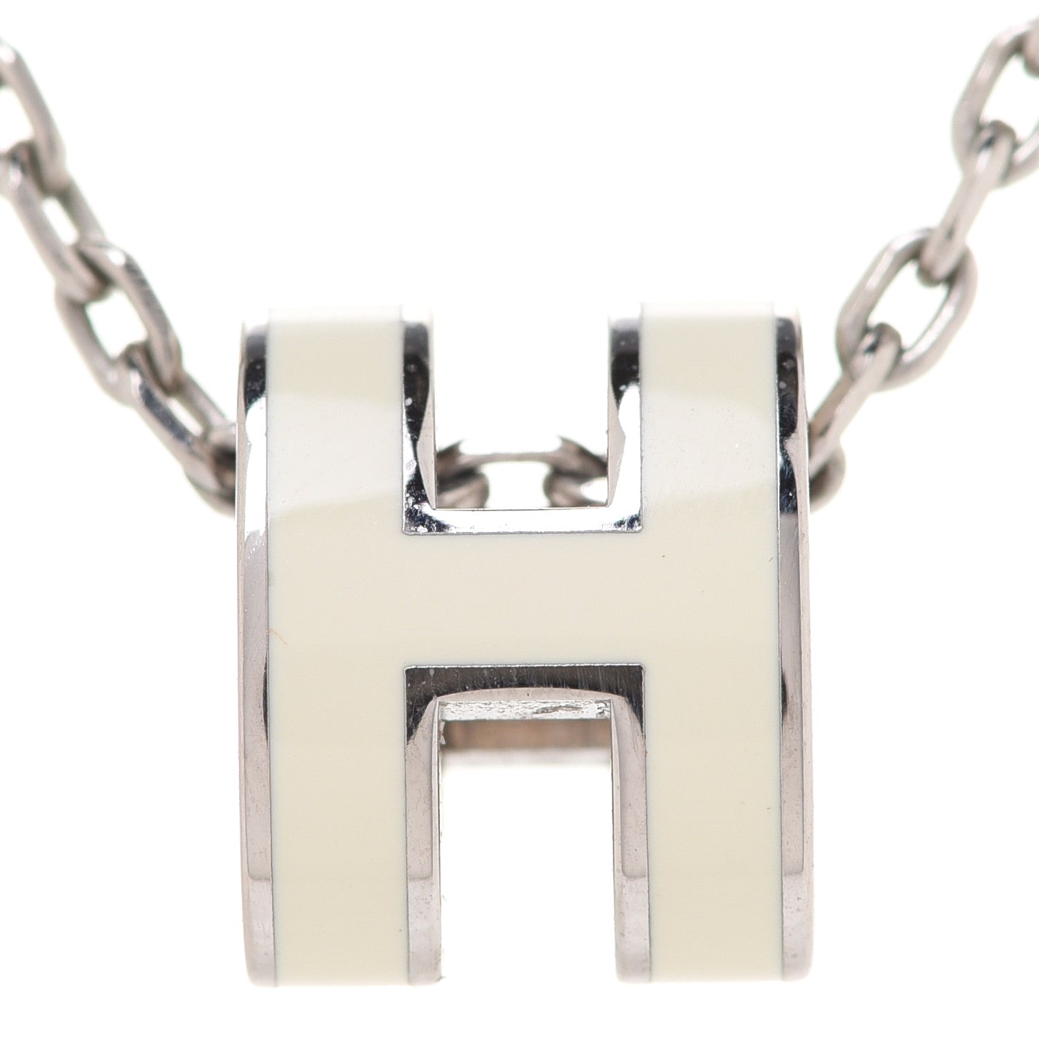 Hermes Lacquered Palladium Mini Pop H Pendant Necklace White 4 of 8